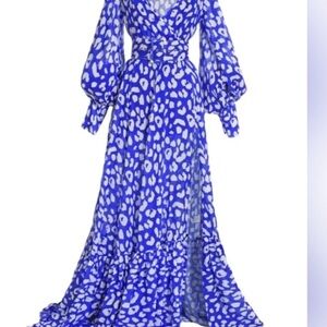 Hanifa Blue and White Patterned Maxi Dress